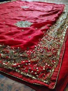 1Day sale!! Red cutdana heavy work Saree