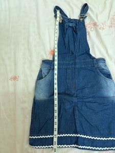 Cute Denim Pinafore Dress with Bow