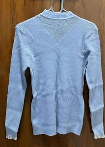Light Blue Ribbed Knit Sweater
