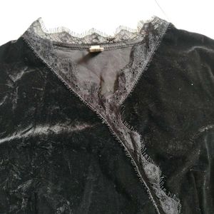 Elegant Black Velvet Lace Trim Dress