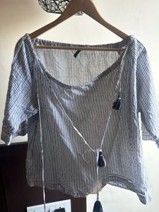 m&amp;s Striped Tassel Blouse