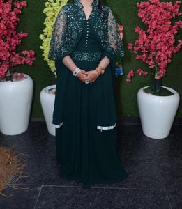 Elegant Embellished Green Gown with Jacket