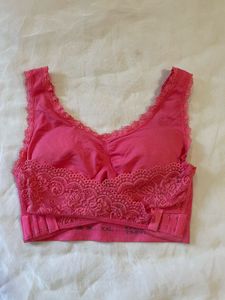 Pink Lace Trim Comfort Bra