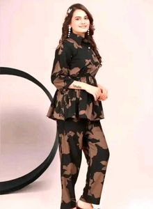 Elegant Black &amp; Brown Floral Kurta Set