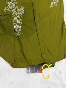 Cotton Olive Green Kurta set