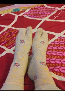 Blue Printed Split-Toe Socks