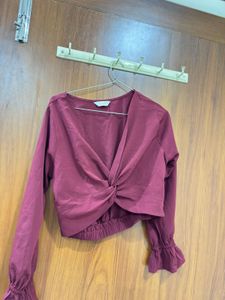 Maroon Twist Front Crop Top