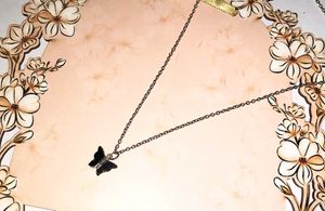 Delicate silver chain Black Butterfly Pendant Neck