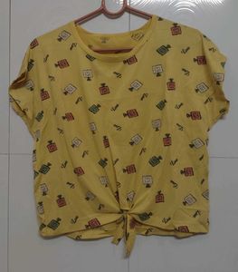 Cute Yellow Perfume Bottle Print Crop Top