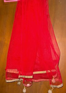 Red Dupatta with Golden Border
