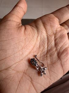 Oxidized Silver Nose Pin with Dangling Beads
