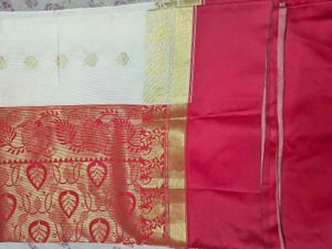 Elegant Red &amp; Cream Silk Sarees ( Combo )