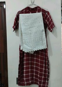 Maroon Checked Plazzo Kurta Set