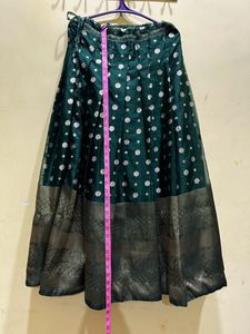 Organza Green Colour Half Saree