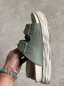 Comfortable Sage Green Double Strap Slides