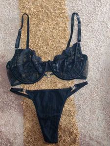 Black Lace Bra and Thong Set