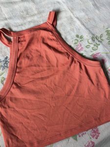 Coral Halter Neck Crop Top