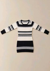 BLACK GREY &amp; WHITE STRIPED KNIT BODYCON SWEATER