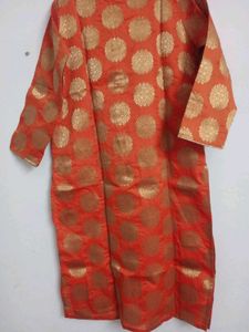 Orange Brocade Kurtas with Gold Motifs