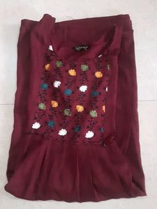 Maroon Embroidered Kurta.