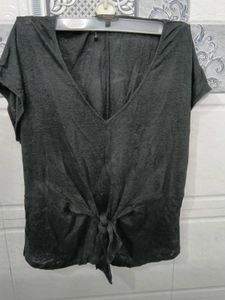 Black V-Neck Tie-Front Top