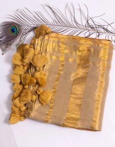 Elegant Gold Stripe tissue cotoon Saree
