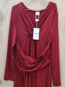 Elegant Red Long Sleeve Ruched Dress