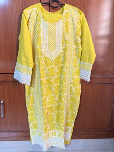 Bright Yellow embroidered kurta with pants