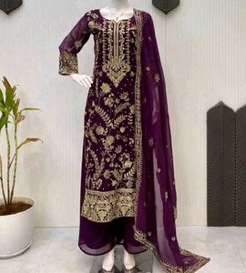 Elegant Purple Kurta Set with Golden Embroidery
