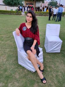 Shimmering Red Black Slit Dress