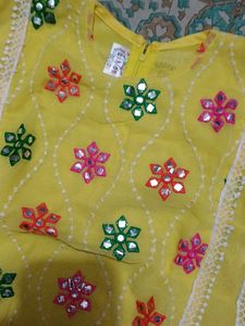 Yellow Mirror Work set with Pants