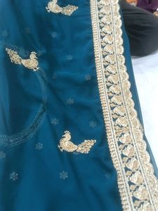 Stunning Teal Saree with Gold Embroidery