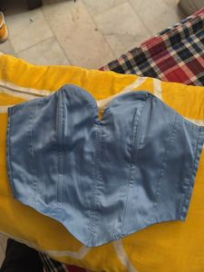 Elegant Blue Satin Corset Top