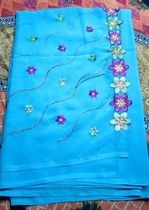 Light Blue Floral Saree