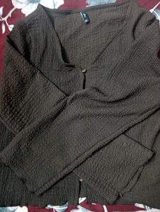 Brown Textured Button-Up Cardigan