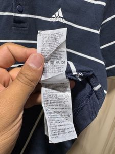 Adidas Navy Blue Striped Polo T-Shirt