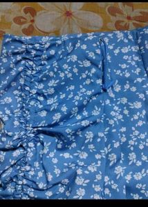 Blue Floral Ruched Mini Skirt