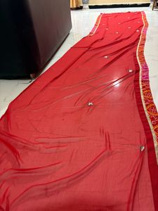 Vibrant Red Embroidered saree