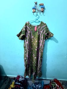 Green &amp; Purple Floral Print Kurta
