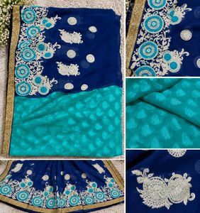 ✨ Royal Blue & Teal Designer Saree | Elegant Party