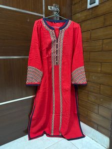 Red Embroidered Kurta