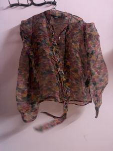 Only Sheer Floral Print Button-Up Blouse