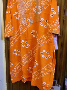 Orange Bandhani Print Kurti with Sharara