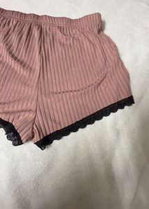 SHEIN Cozy Pink Ribbed Shorts with Lace Tri
