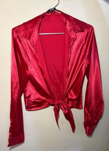 🔴CLEARANCE SALE  Silky Red Tie-Front Blouse siz