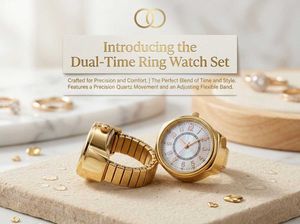 Elegant Dual-Time Ring Watch Set
