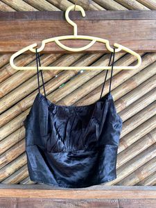 Sleek Black Satin Cami Top