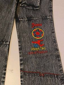 Vintage Y2K Black Acid Wash Flared Cargo Jeans