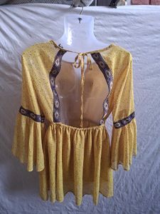 Yellow Printed Flare Sleeve Dress