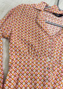 Retro Print Cropped Blouse